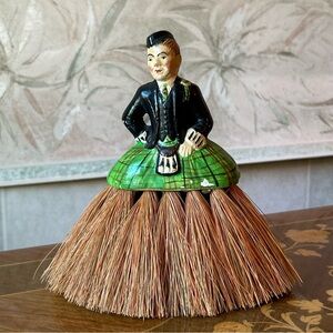 Antique Scotsman Plaster Dresser Brush Man Decorative Crumb Brush Kilt Painted
